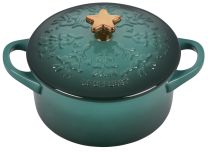 Le Creuset Noel Collection Mini Cocotte with Embossed Tree and Gold Star Knob, Artichaut, 24 oz