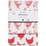 Now Designs Floursack DishTowels Red Chickens Set of 2