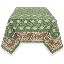 Peony Block Print Tablecloth 60 x 90 Inches
