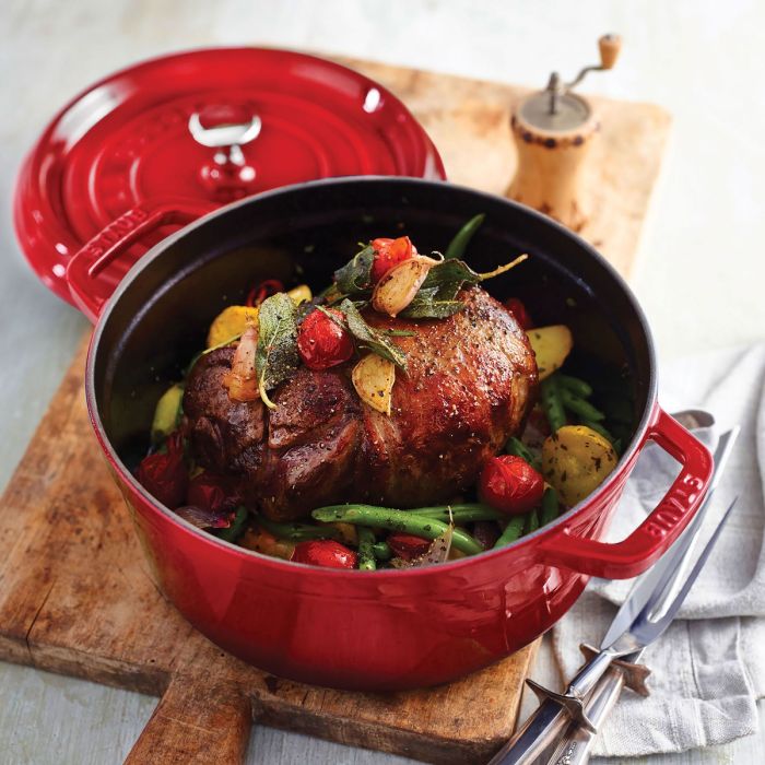 STAUB Cast Iron 4-qt Round Cocotte with Glass Lid